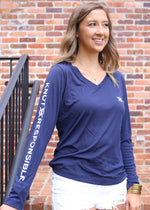 V Neck Ladies Sleeve Logo Performance Long Sleeve - Navy